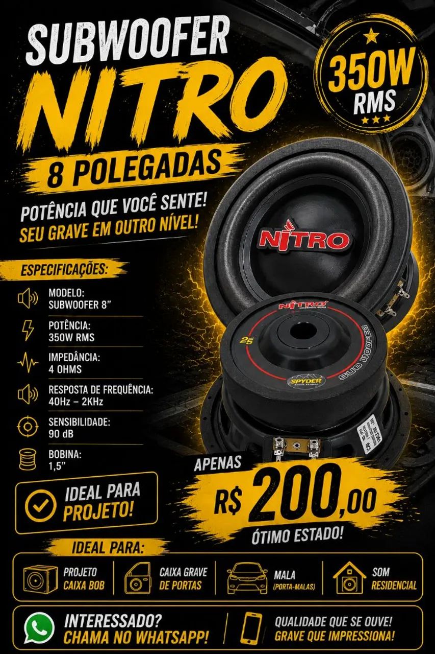 Sub nitro 8 polegadas 350 wrms