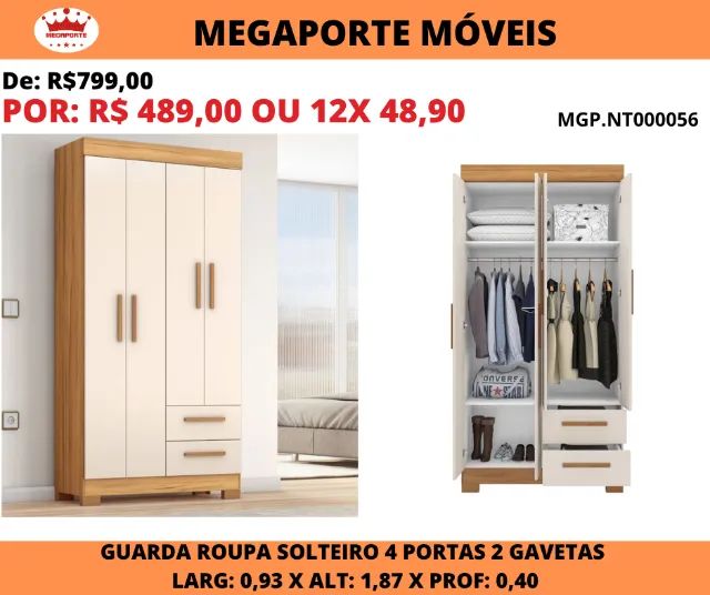 Guarda Roupa Solteiro 0,93cm com 4P 2G - Foto 2