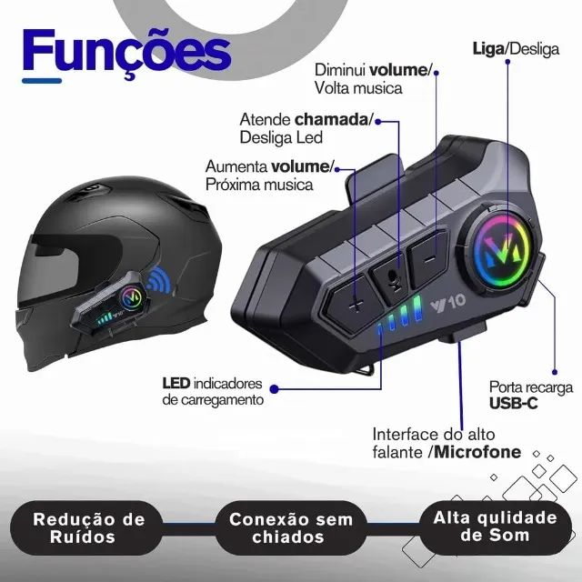 Fone Intercomunicador Bluetooth para Capacete | Música, GPS e Chamadas! - Foto 4