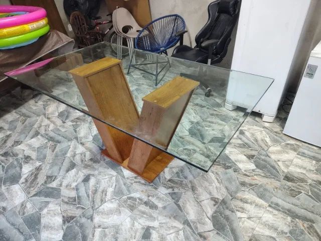 Mesa de Jantar Retangular - Tampo de Vidro e Base - Foto 3