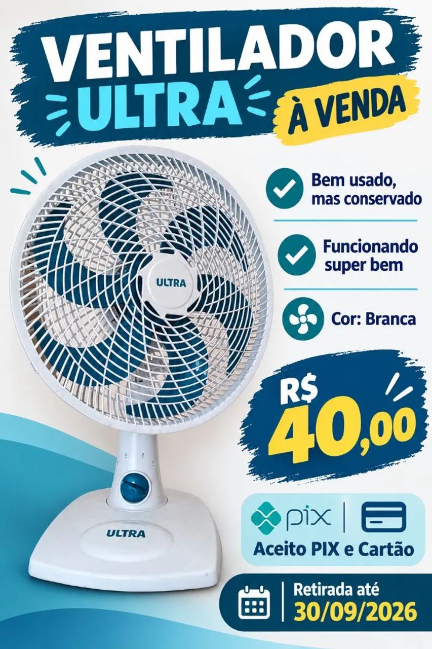  Ventilador branco da marca ultra.