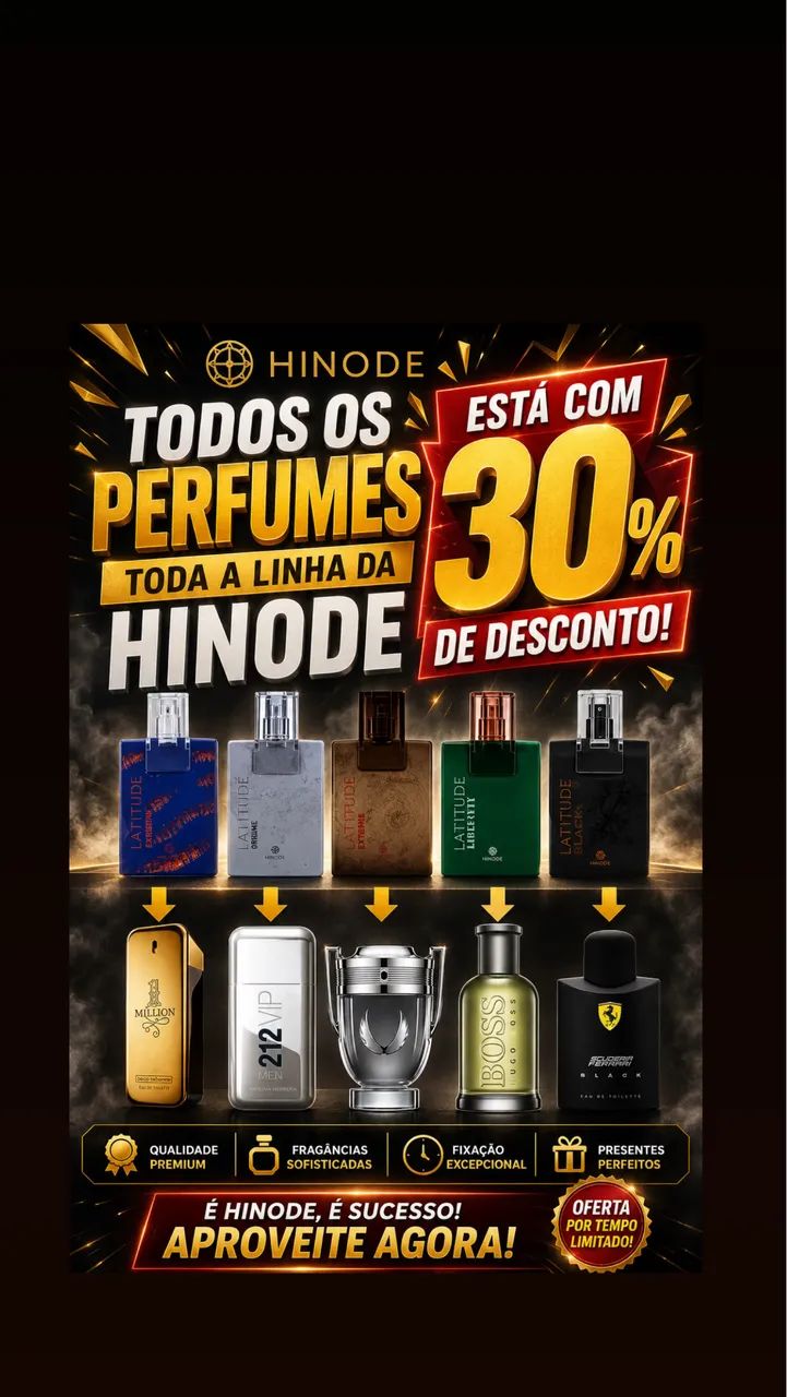 Perfumes Hinode com 30% de desconto Promoção 