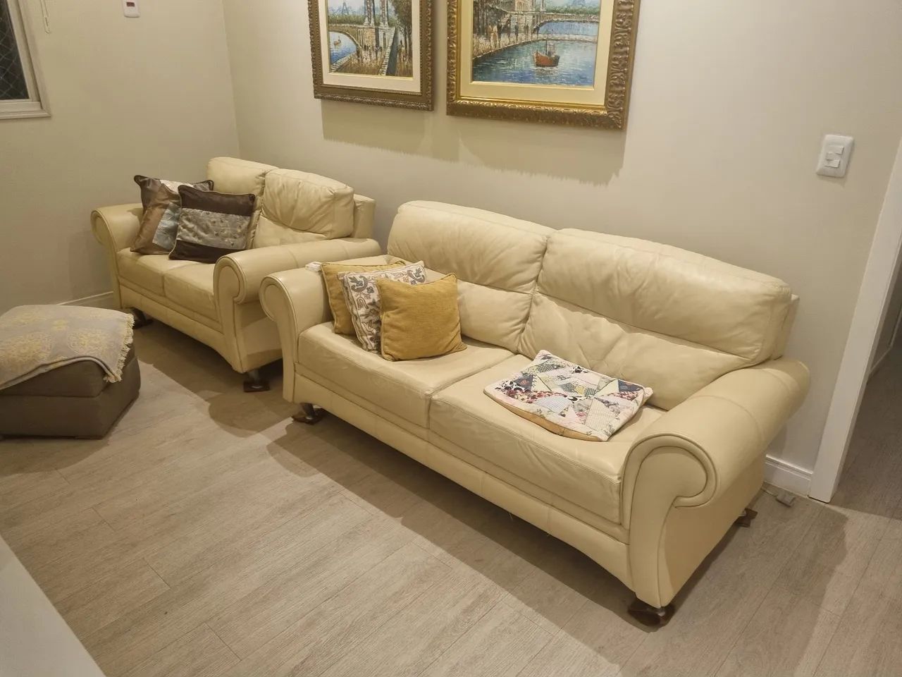 Conjunto de Sofá de Couro Legítimo