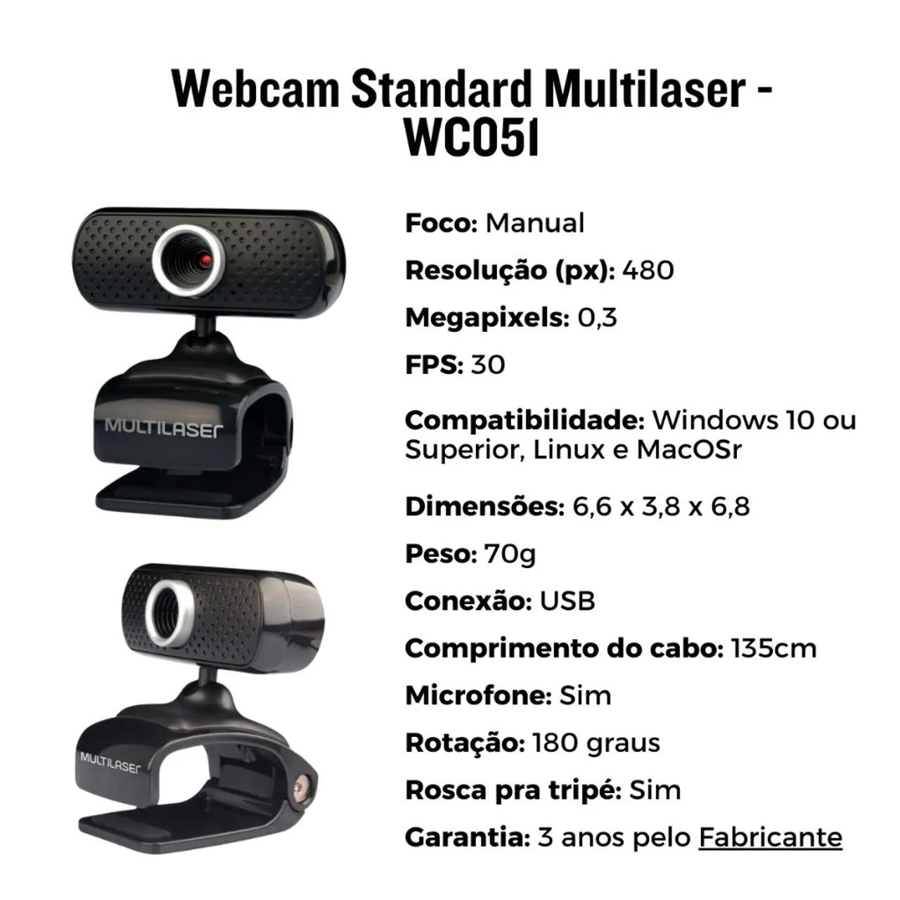 Webcam Multilaser 480p microfone USB - Foto 5