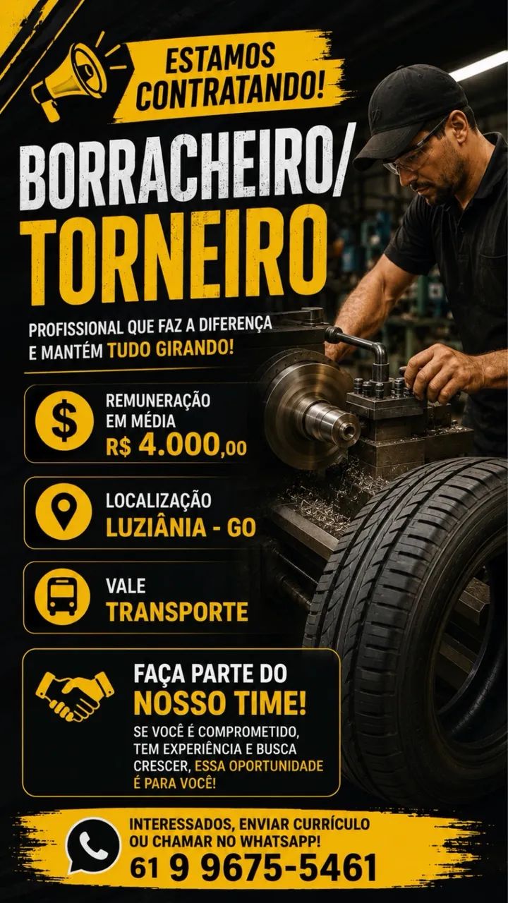 Vaga para borracheiro torneiro 
