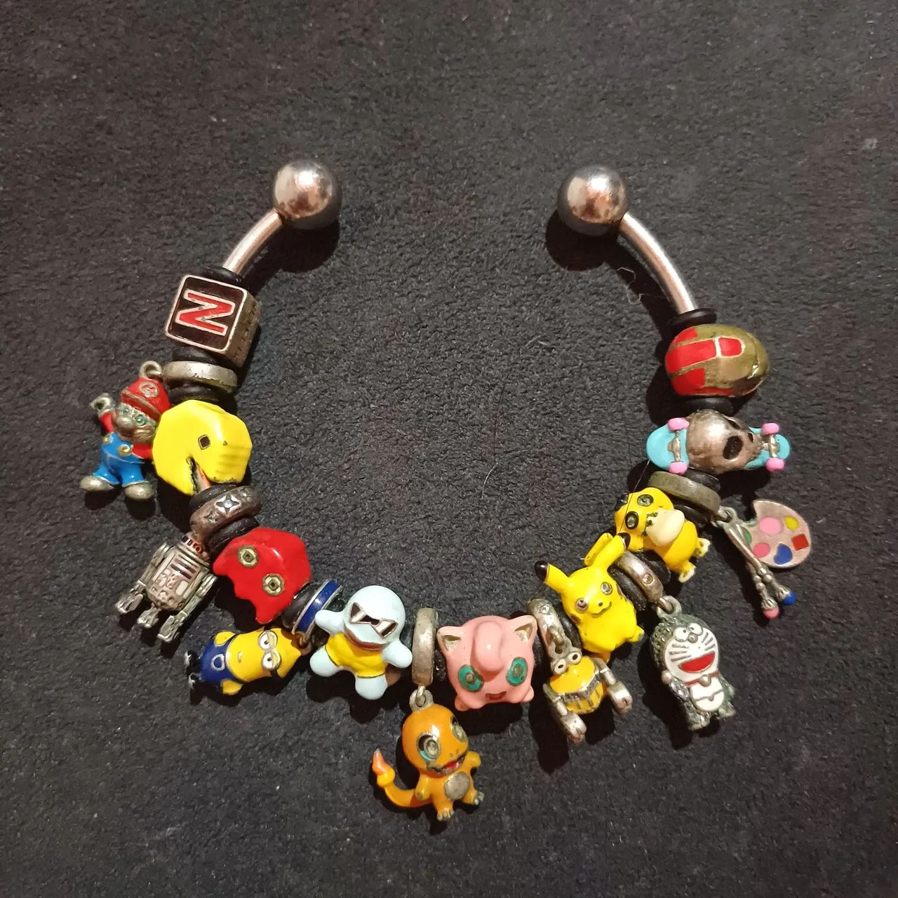 Bracelete de aço inoxidável e berloques de prata 925 - Foto 2