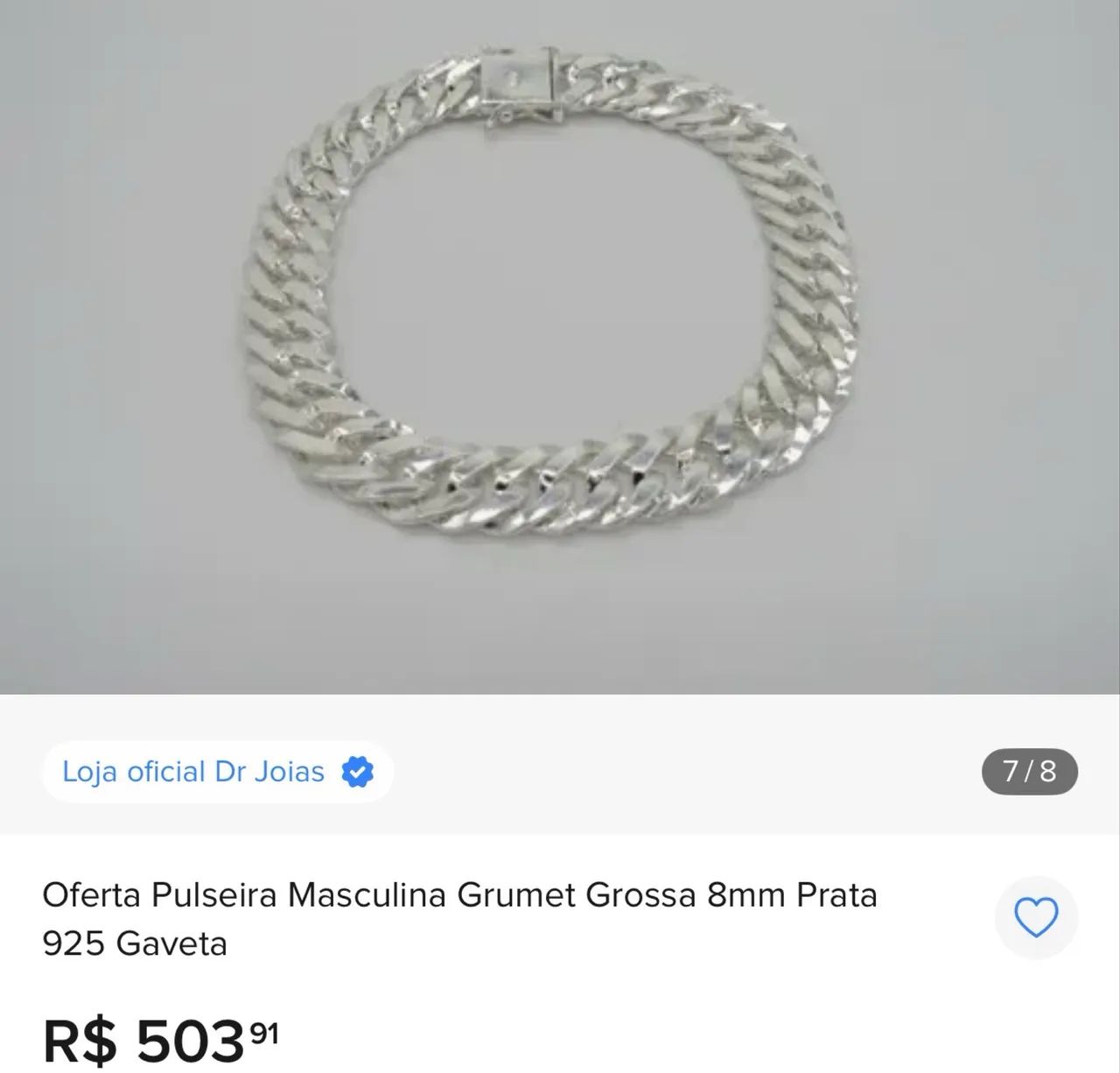 Pulseira Prata Grumet 8mm - Foto 2