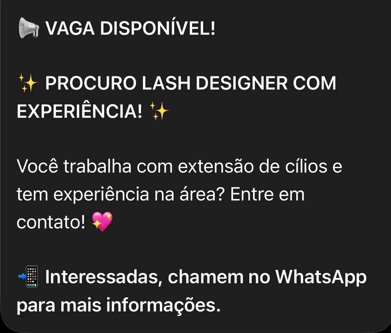 Procuro Lash design com experiência 