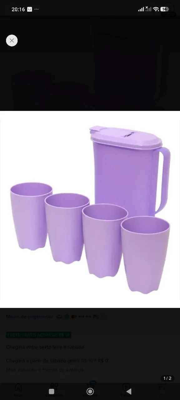 Conjunto de jarra com 4 copos Tupperware 