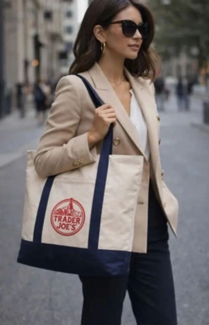 Bolsa Trader Joe's original | Ecobag bege e azul-marinho - Foto 2