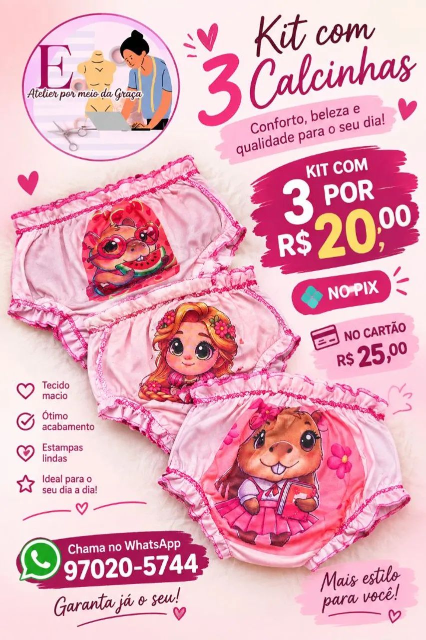 Kit c/ 3 calcinhas infantil - Foto 2