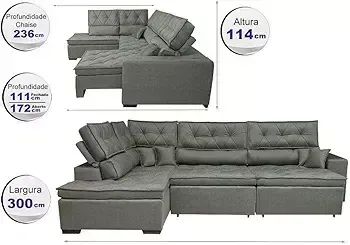 Sofá de Canto Retrátil e Reclinável com Molas Cama inBox Platinum Esquerdo ou direito 3,00 - Foto 4
