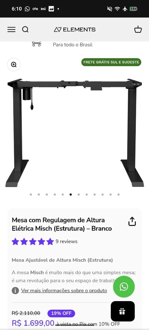 Mesa escritório com regulagem de altura elétrica - Elements / PARA VENDER HOJE! - Foto 5