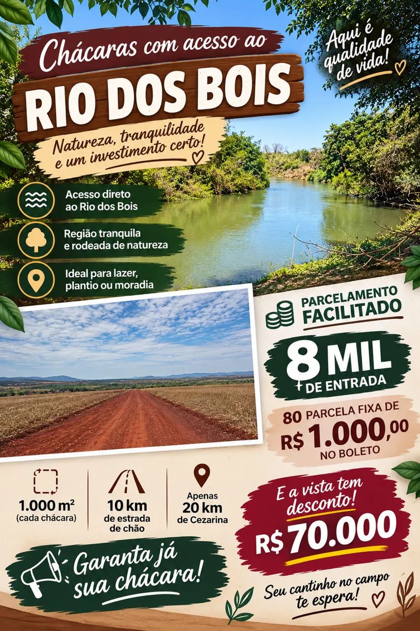 CHÁCARAS RIO DOS BOIS PARCELAMENTO FACILITADO