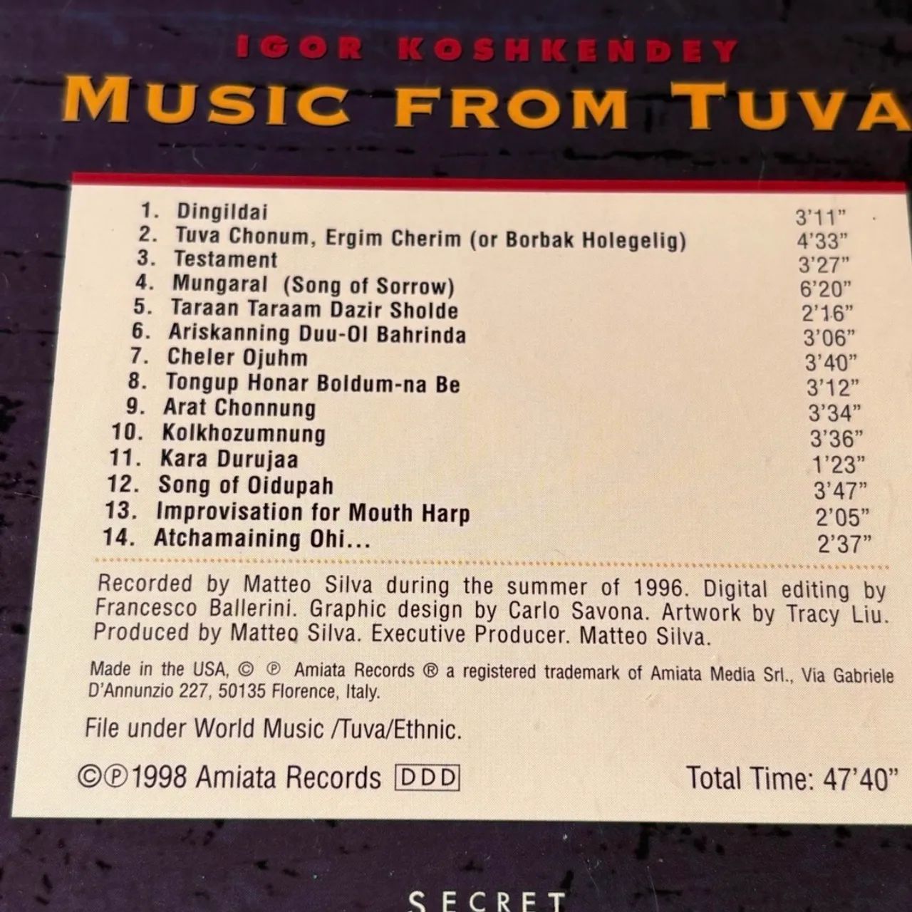 Music From Tuva Igor Koshkendey Cd Importado U.S.A.  1998 - Foto 3