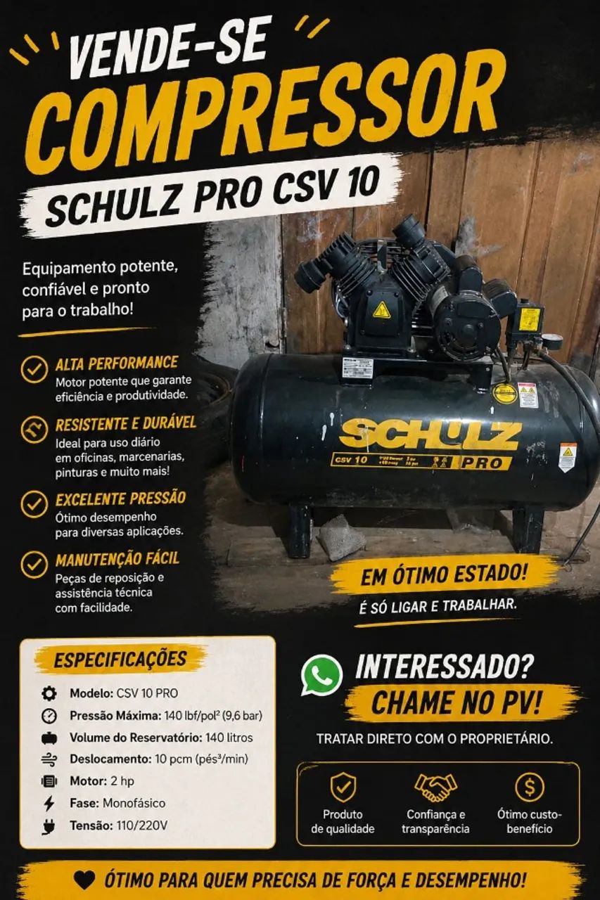 *VENDE-SE COMPRESSOR SCHULZ CSV 10 PRO* 