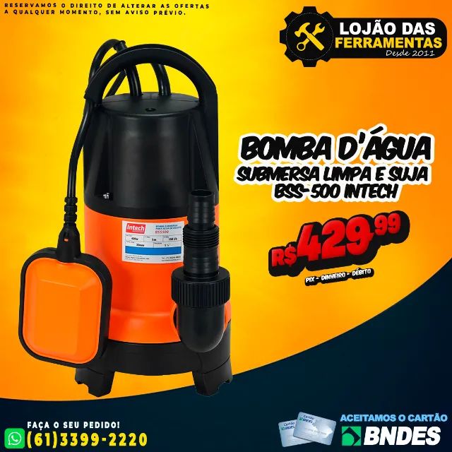Bomba Dágua Submersa Limpa e Suja BSS-500 Intech
