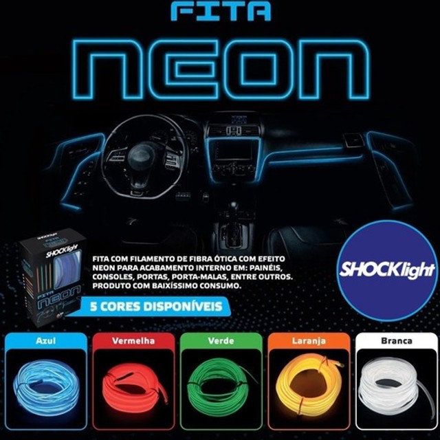 Fita de Led Tipo Neon Painel Carro  1 2 3 ou 5 Metros - Varias Cores - Foto 2
