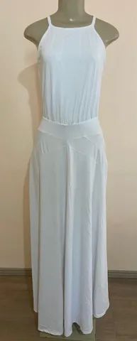 Vestido longo com recortes - Branco - Tamanho M - NOVO