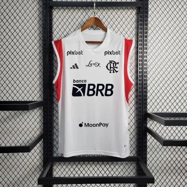 Camiseta Regata Flamengo Treino Branca Com Patrocínio 2023
