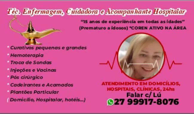 Acompanhante hospitalar 24 HS ( vila velha e Vitória).