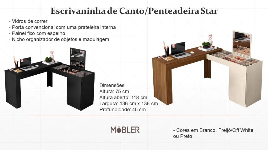 Escrivaninha de Canto/Penteadeira Star - Mobler - Foto 2