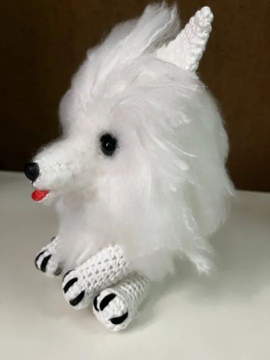 Cachorro Spitz Alemão em Crochê Amigurumi Branco Pelúcia Brinquedo - Foto 5