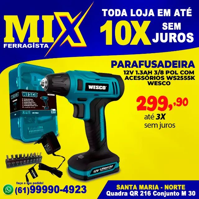 Parafusadeira 12v 1.3ah 3/8 Pol Com Acessórios Ws2555k Wesco