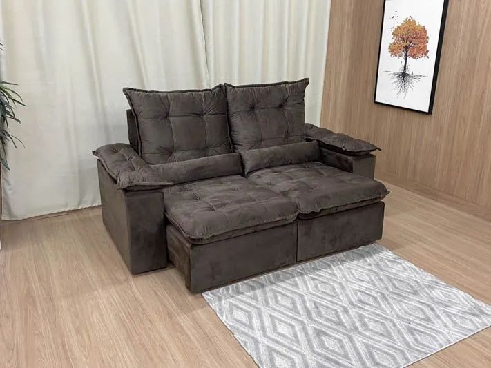 Sofá Retrátil 2 Lugares 200cm Veludo Marrom