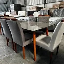 Mesa De Jantar Cinza Com 6 Cadeiras 