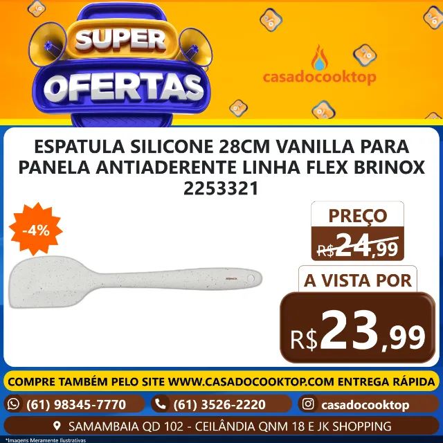 ESPATULA SILICONE 28CM VANILLA PARA PANELA ANTIADERENTE LINHA FLEX BRINOX 2253321