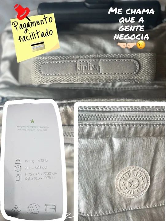 Mala Kipling - Cinza - Nova- importada - Foto 4