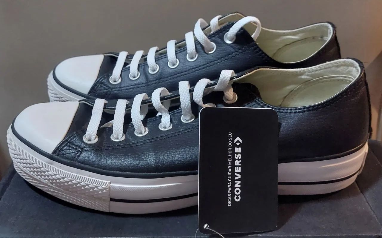 TÊNIS ALL STAR CONVERSE COURO PLATAFORM NR 42 "ORIGINAL"