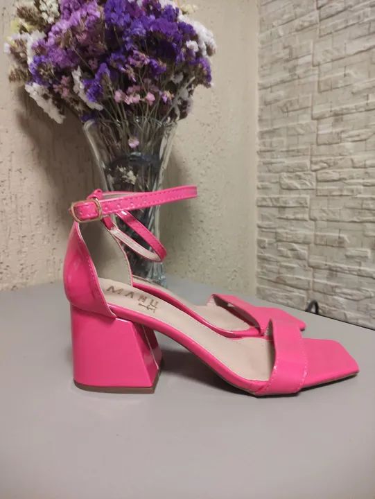 Sandália feminina rosa de salto bloco - Foto 2