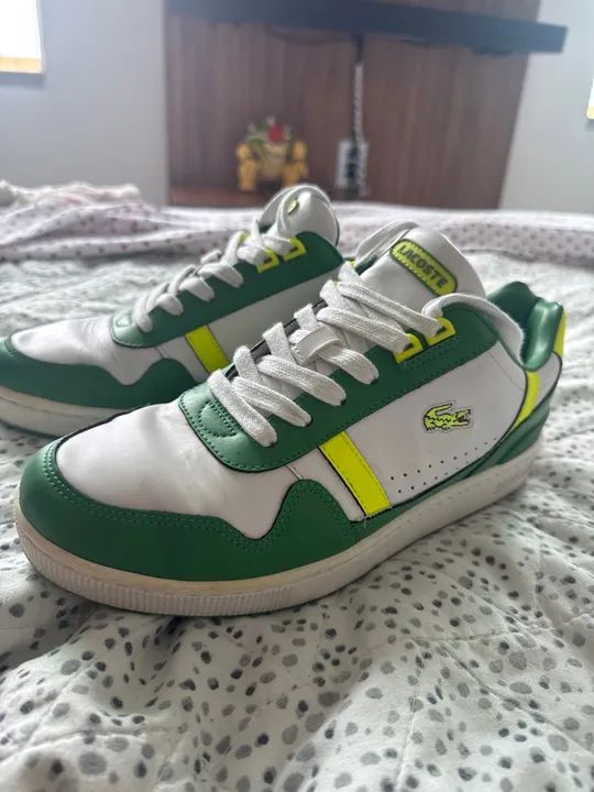 Tênis Lacoste Masculino Couro T-Clip Colour Block Trainers Branco/Verde - Foto 3
