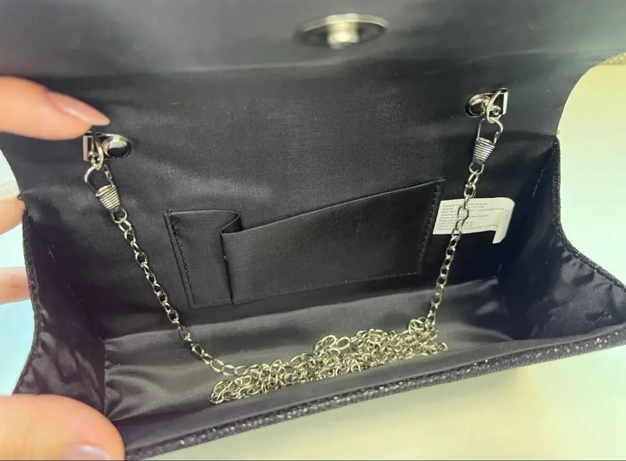 Bolsa de mão preta com glitter - Foto 3