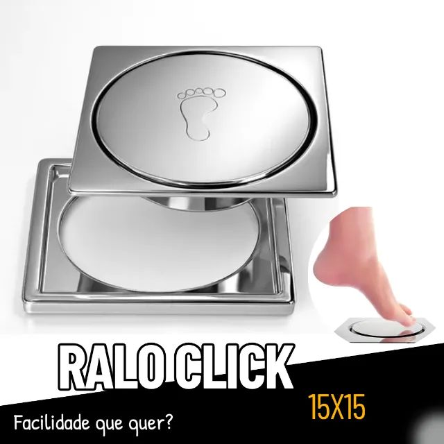 Ralo Click Inteligente Banheiro Aço Inox Pop Up Clic Grande 15x15 cm _ CS554