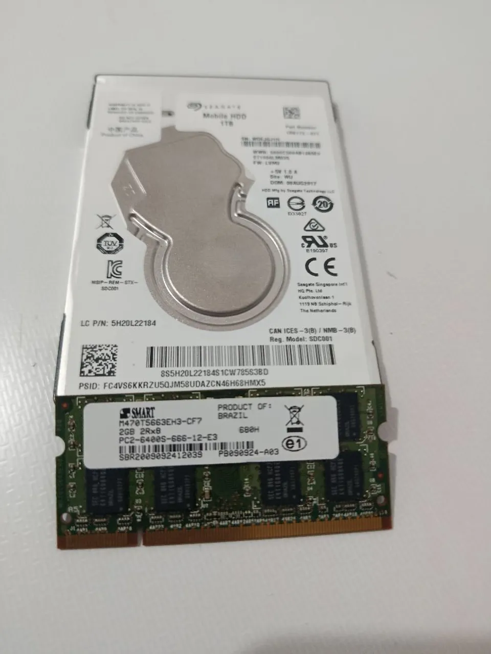 HD 1TB + Memória RAM 2GB DDR2 Notebook