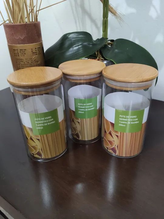 Potes de vidro e bambu - Foto 2