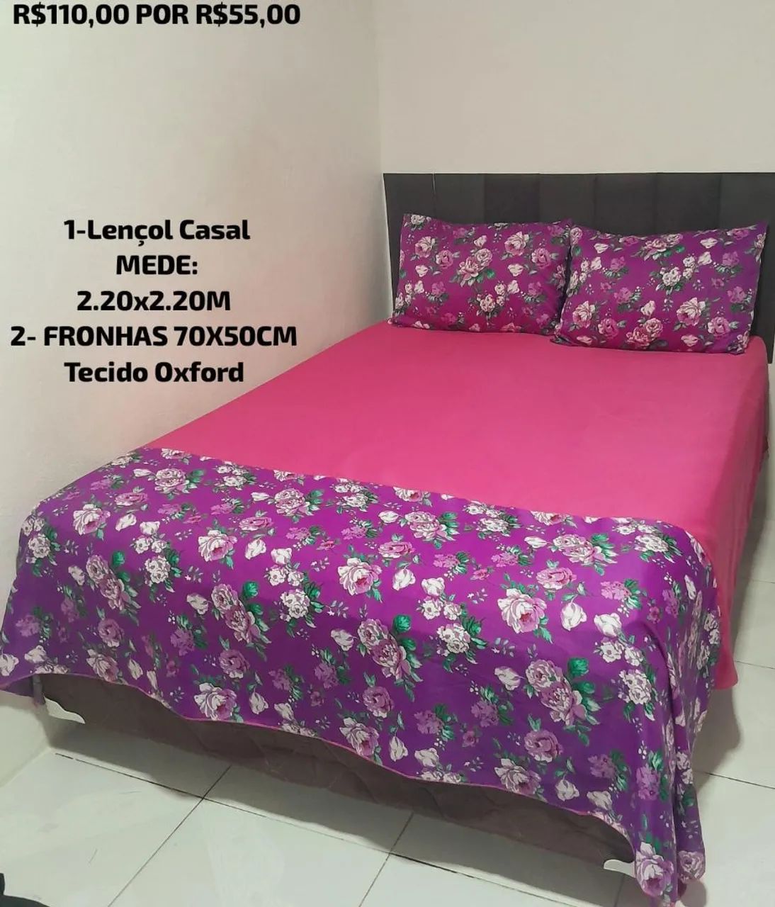 Lençol Casal + 2 Fronhas tecido Oxford  - Foto 4