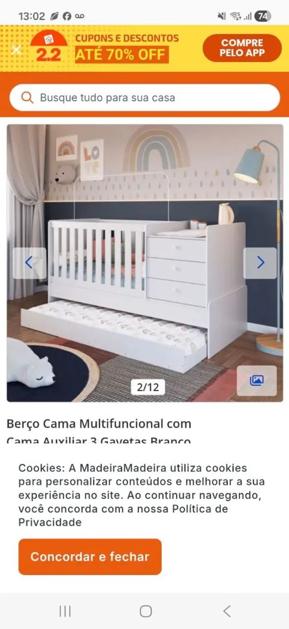 Berço com cama auxiliar 