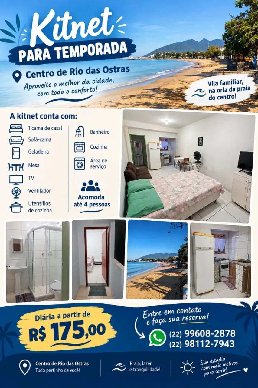 Kitnet temporada no centro de Rio das Ostras 