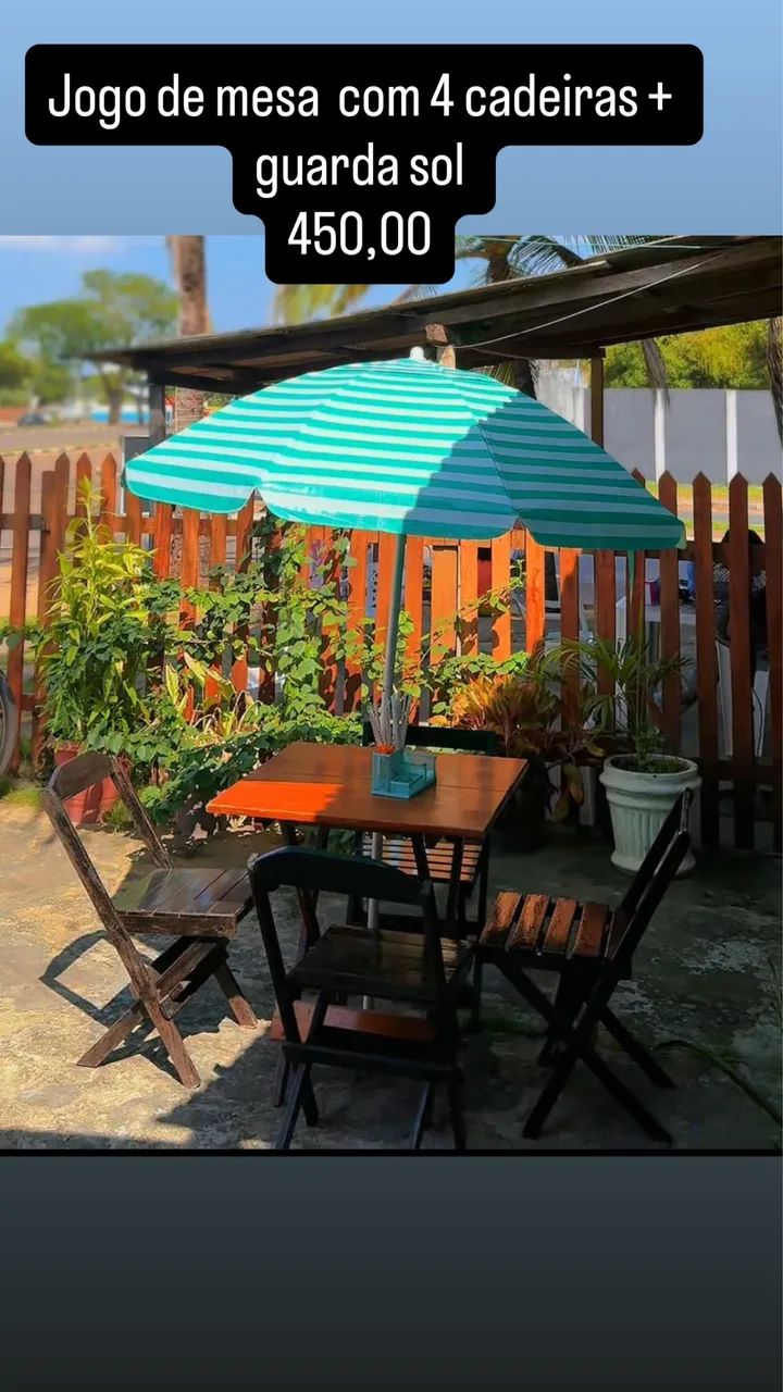 Jogo de mesa com guarda sol 