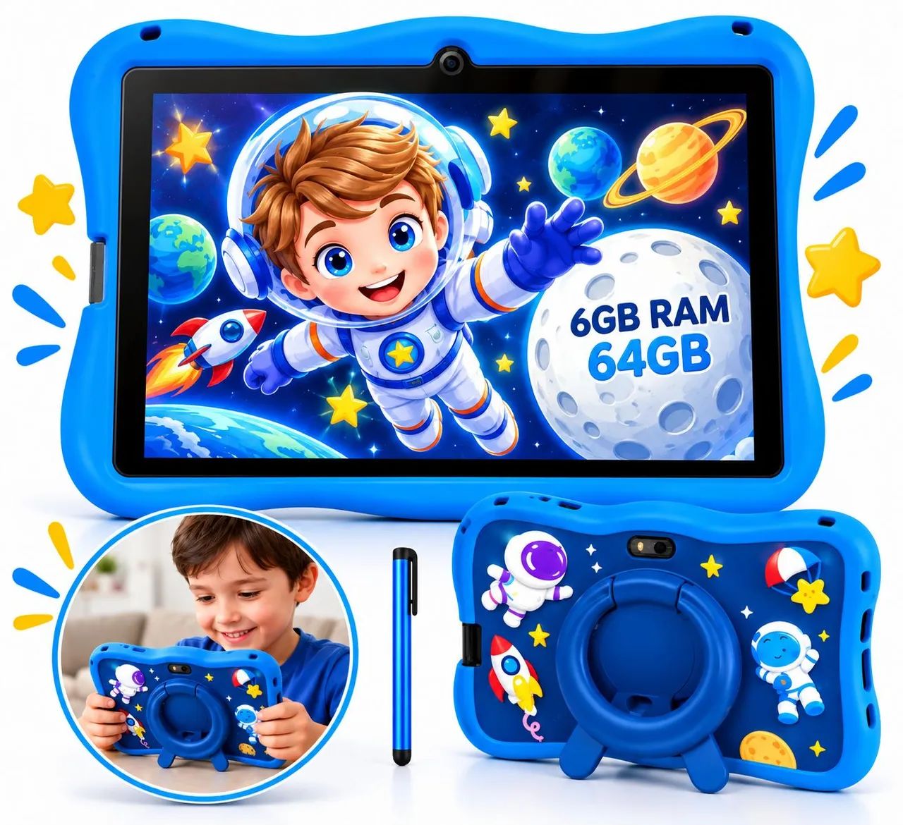 Tablet infantil Kids 7 Polegadas Android 13 6GB RAM + 64GB Wi-fi Capa Protetora Caneta Tou - Foto 2