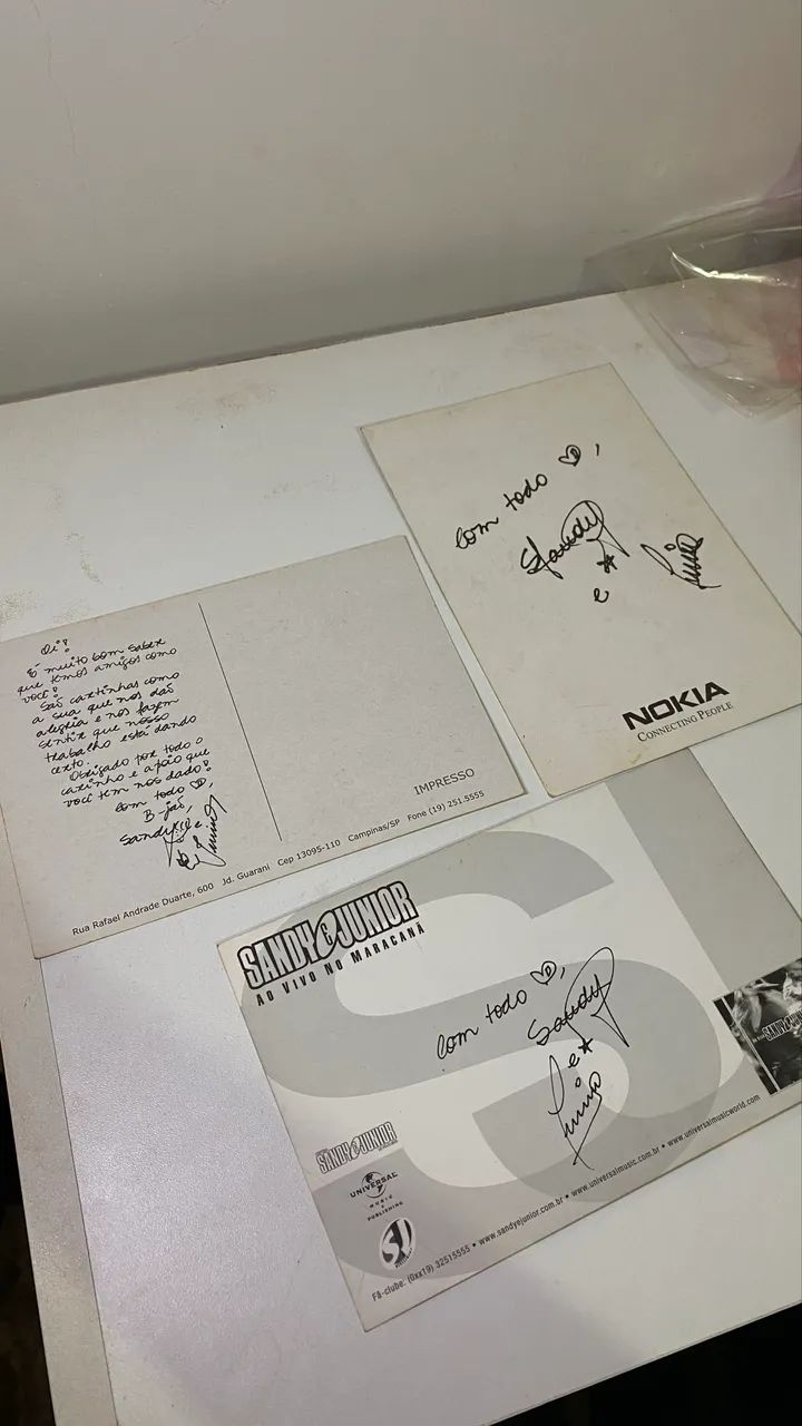 kit 3 postais sandy e junior autografados - postal Nokia - identidade  - Foto 2