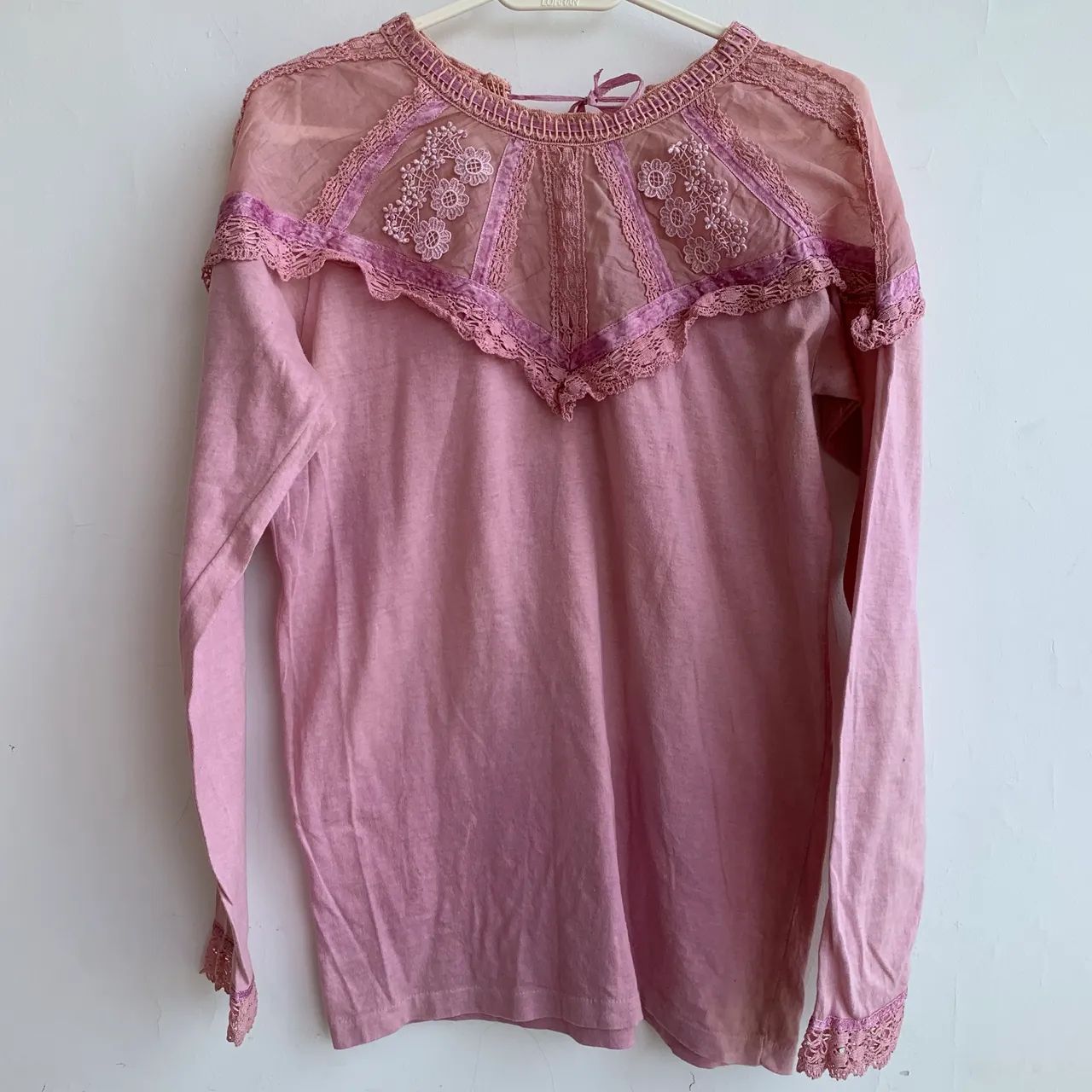 Blusa Malha Manga Rendada