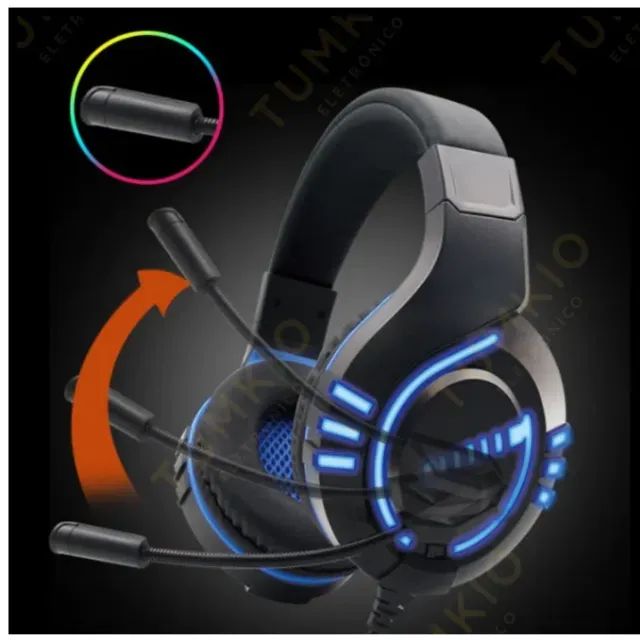 Fone De Ouvido Headset Gamer Com Led Para Computador Jogos Xbox Ps4 - Foto 5