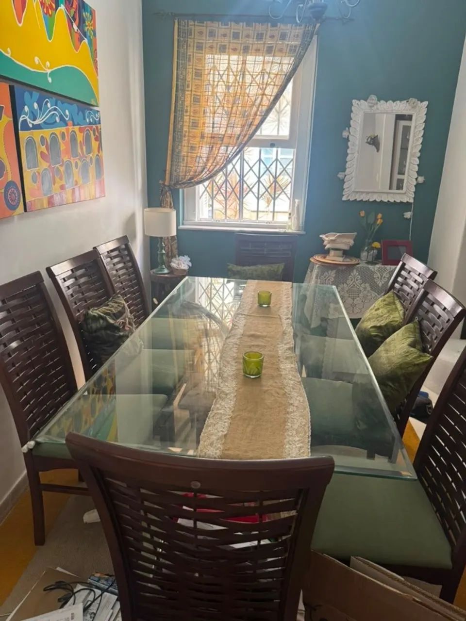 Mesa de jantar tampo de vidro 8 lugares com cadeiras  - Foto 2