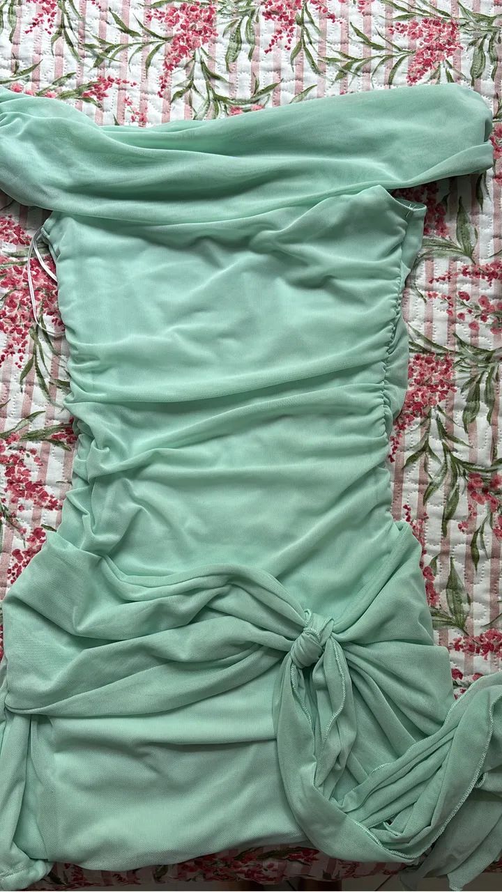 Vestido amarração verde água 