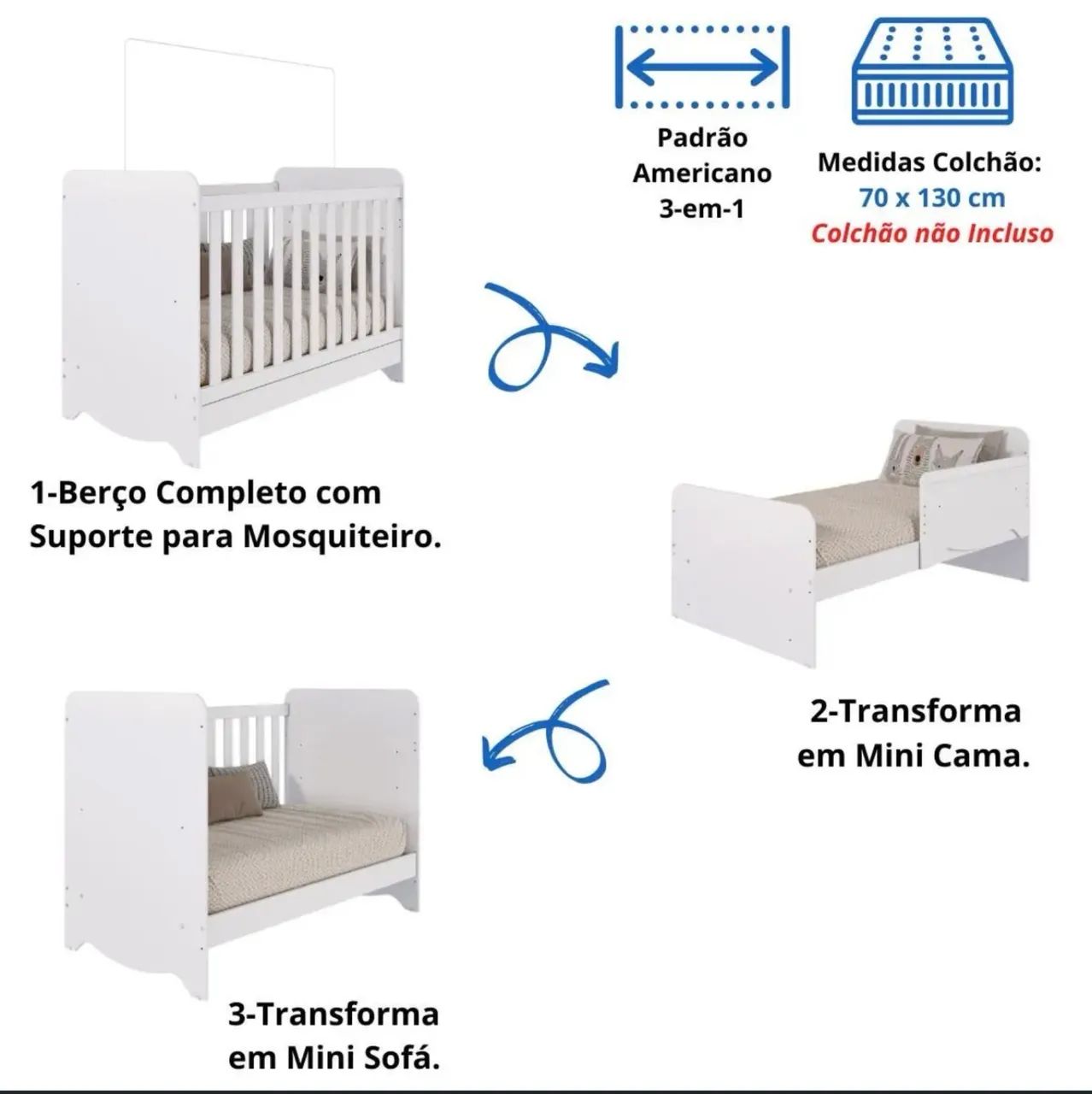 Armário, cômoda e berço na caixa ainda 